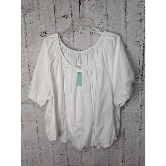Anthropologie Pleated Puff Sleeve White Top Blouse Plus size 3X NWT - Picture 1 of 12